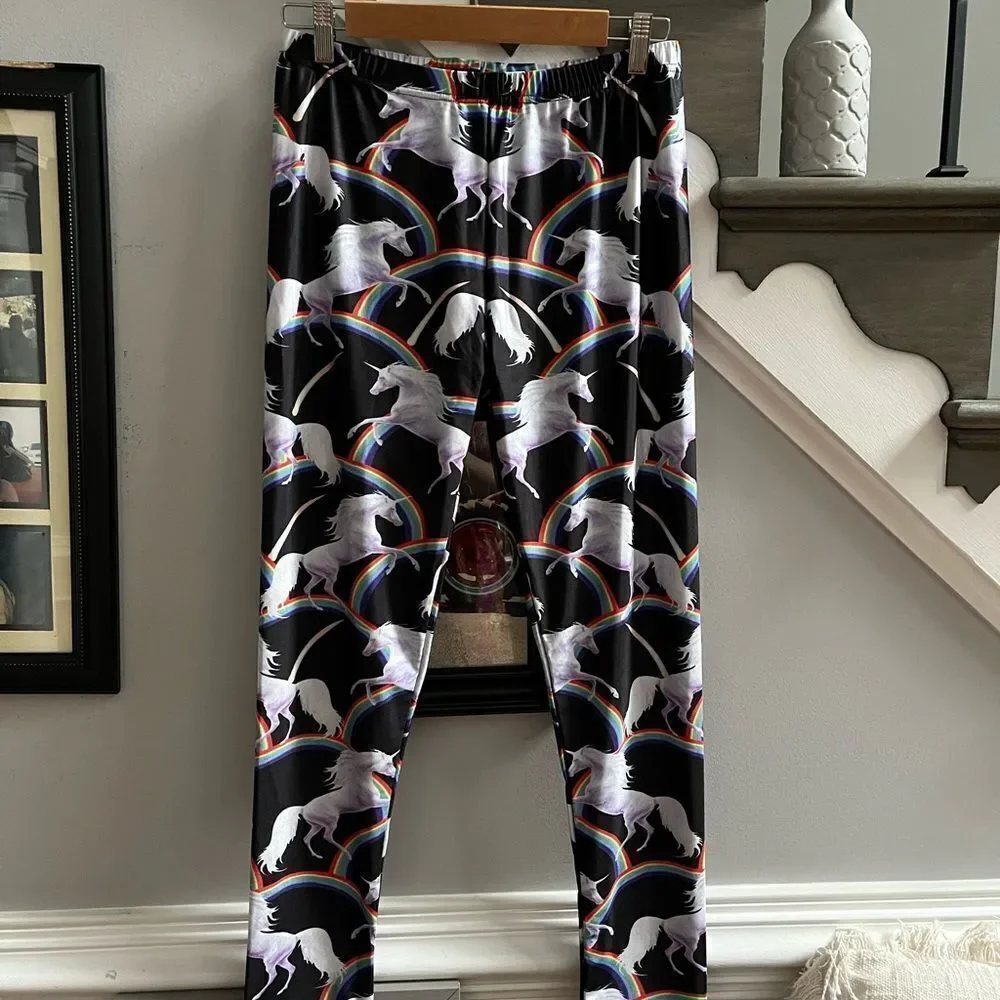 Unicorns & Rainbows Super Stretchy Leggings sz L EUC